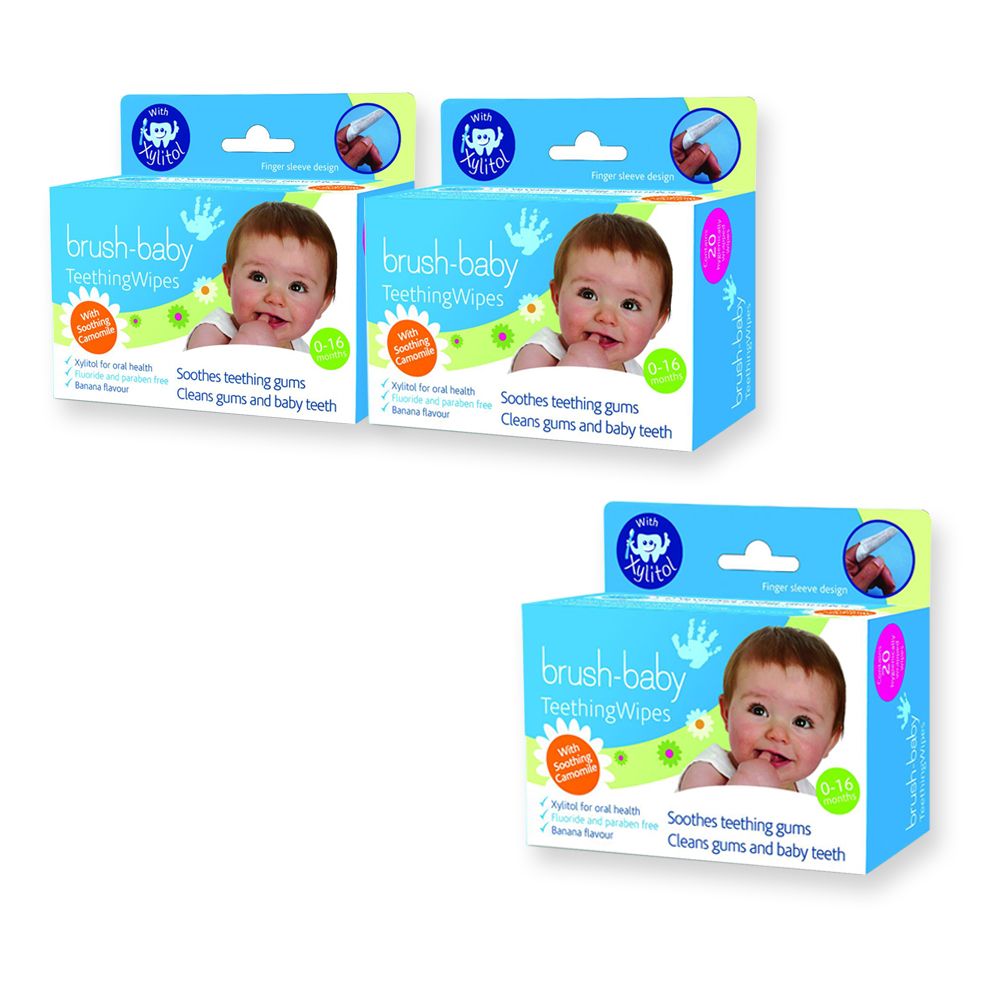 Brush Baby - Teething Wipes Finger Sleeve, 20's - Pack of 3