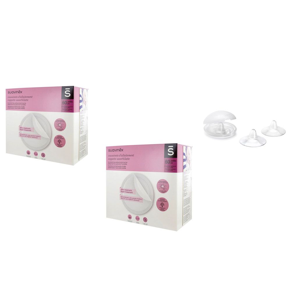Suavinex - Breast Pads 60Pk + Silicon Nipple Shields 2's