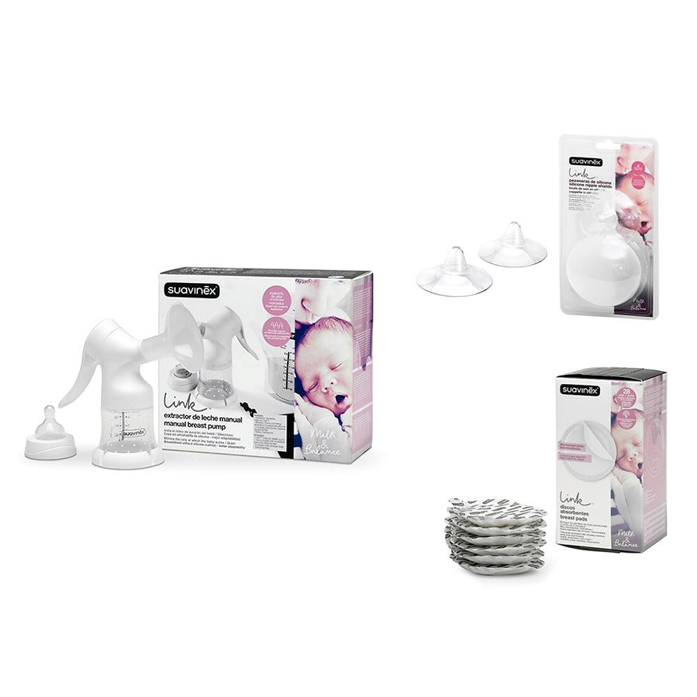 Suavinex - Manual Breast Pump + Nipple Shields with Free Breast Pads