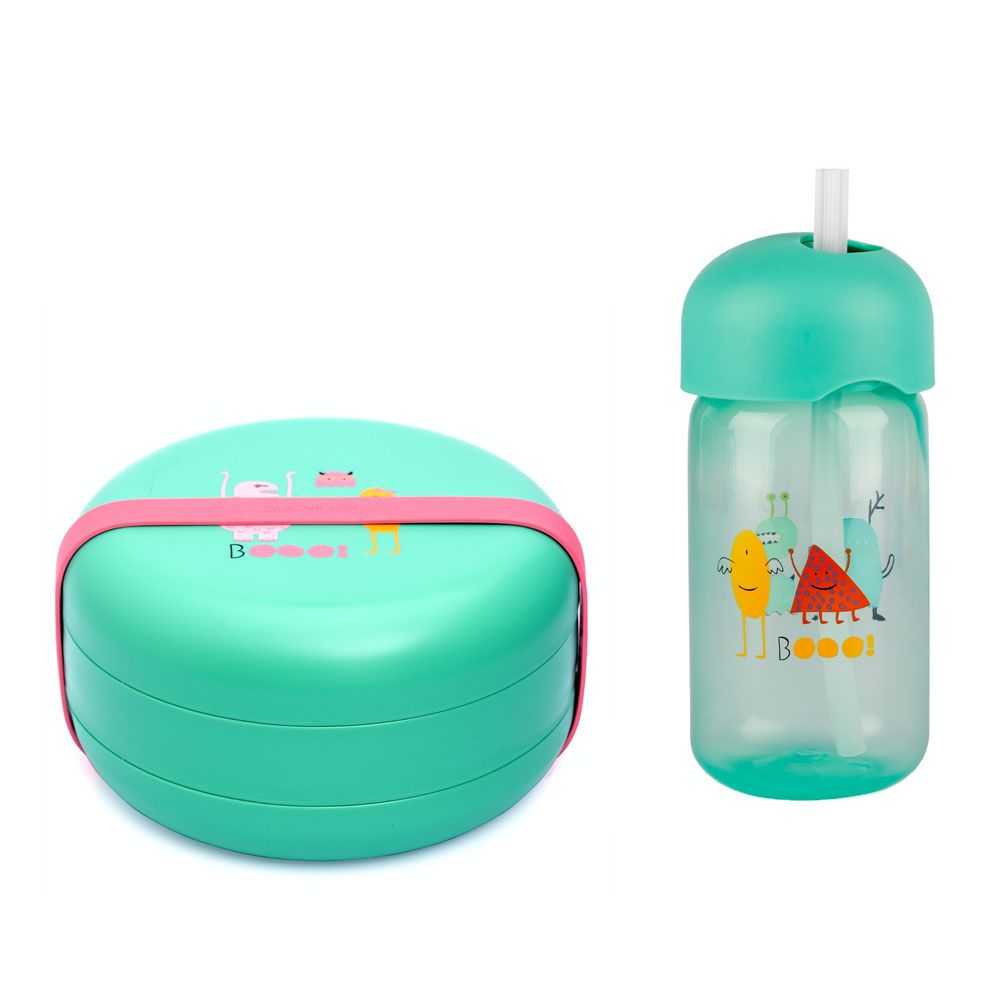 Suavinex Bentoo - Lunch Box 4m+ + Straw Cup Booo - Green