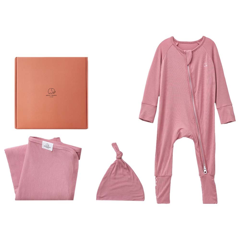 Anvi Baby - Bamboo Swaddle & Sleep Suit Newborn Gift Set - Lilac