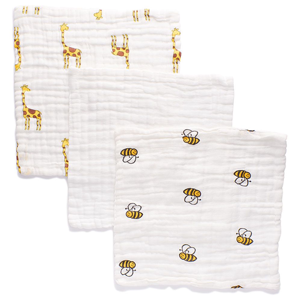 Anvi Baby - Organic Muslin Face Cloth 3pc - Yellow Creatures