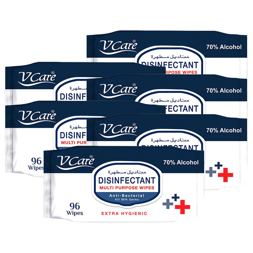 VCare - Antibacterial Multipurpose Wipes 96s - Pack of 6
