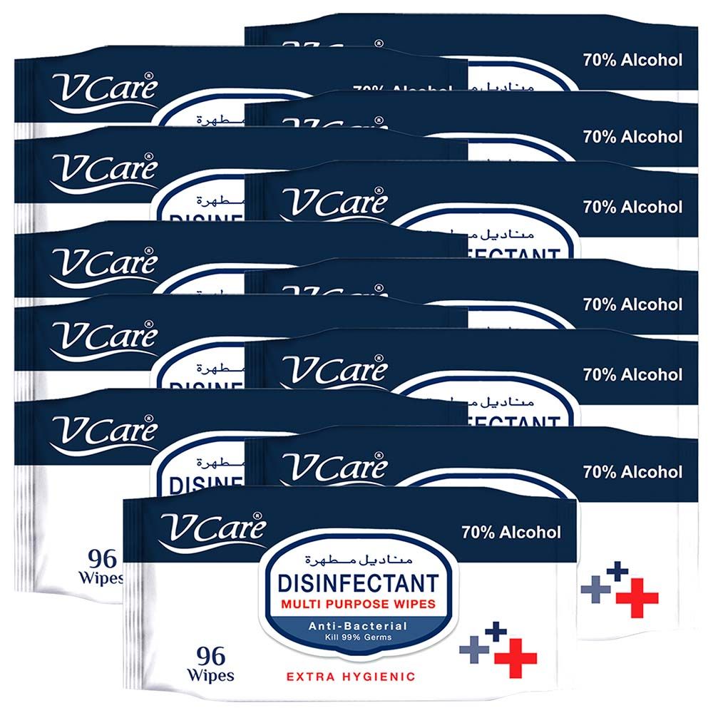 VCare - Antibacterial Multipurpose Wipes 96s - Pack of 12