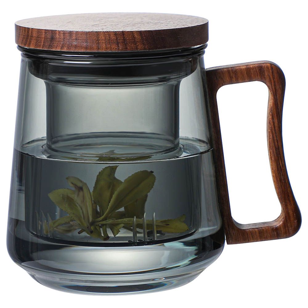 1Chase - Borosilicate Glass Mug W/ Infuser 500ml - Smokey Grey