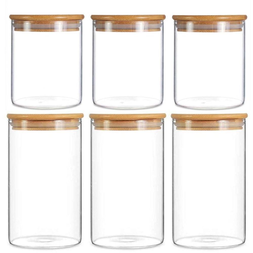 1Chase - Borosilicate Round Glass Food Storage Jars w/Lid - 6pcs