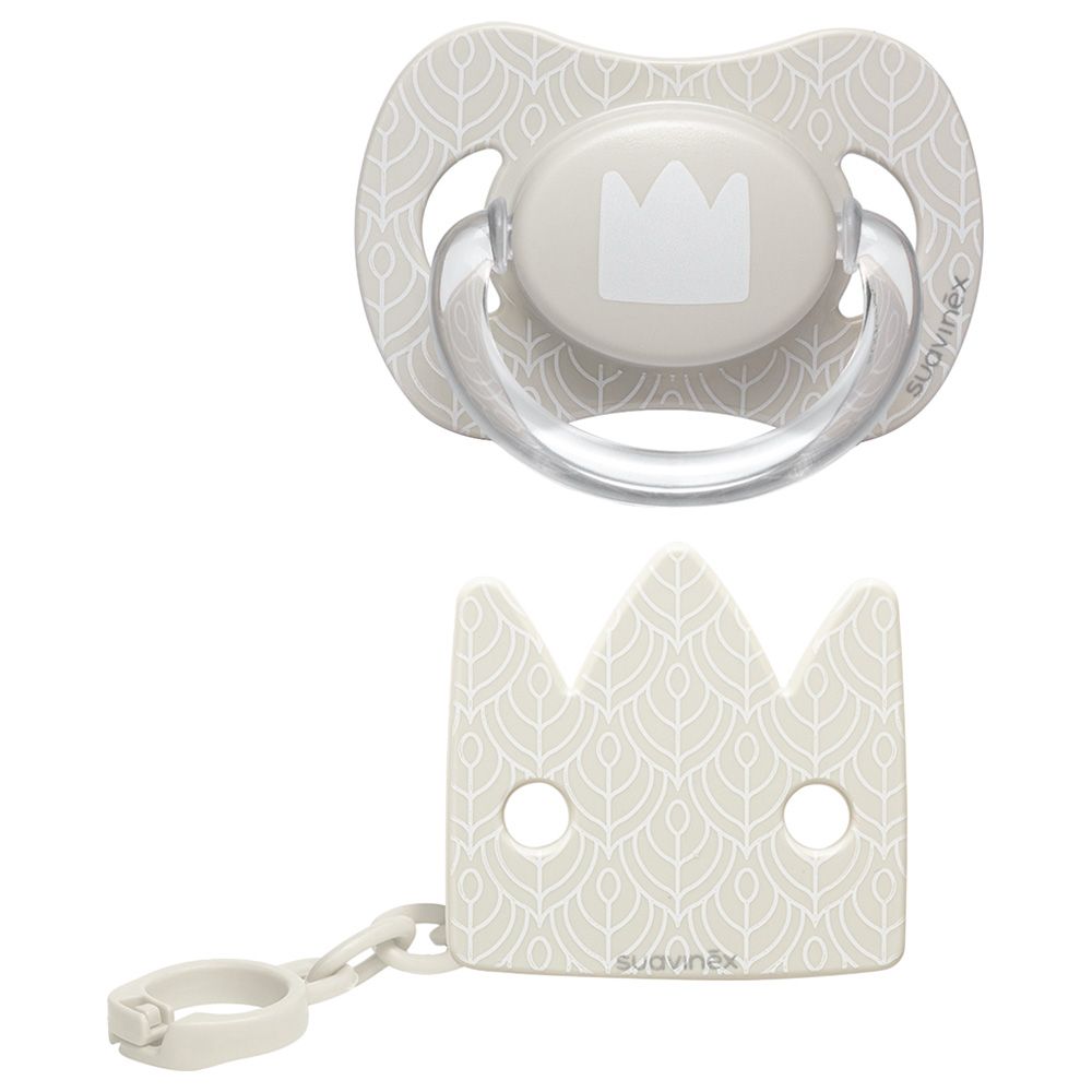 Suavinex - Crown Silicone Soother + Clip - Beige