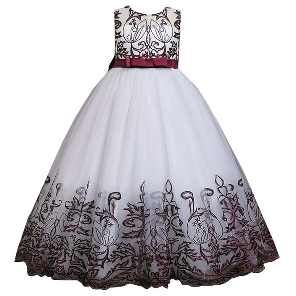D' Daniela - Lace Applique Ball Gown - Maroon 