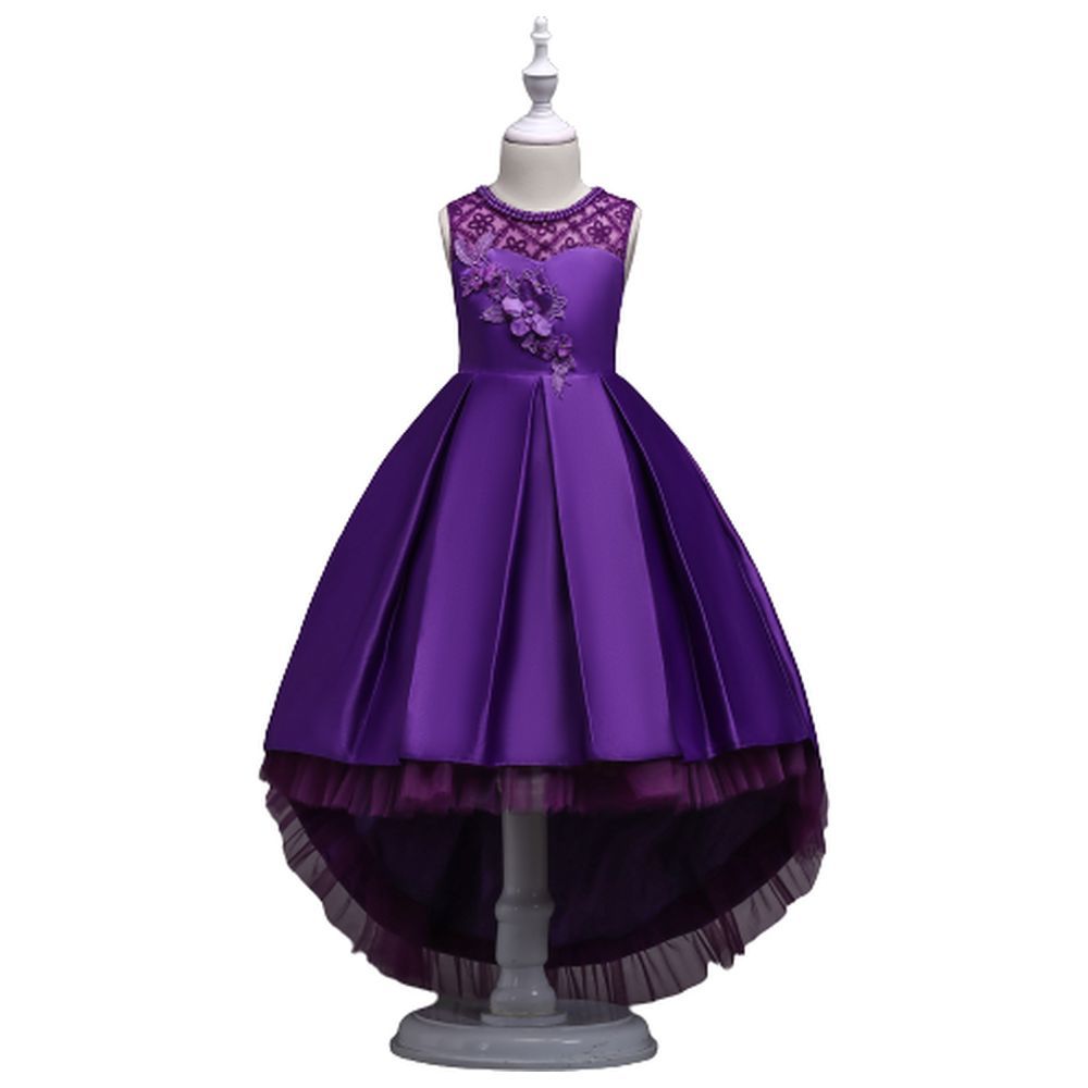 D' Daniela - Long Tail Flower Girl Dress - Purple
