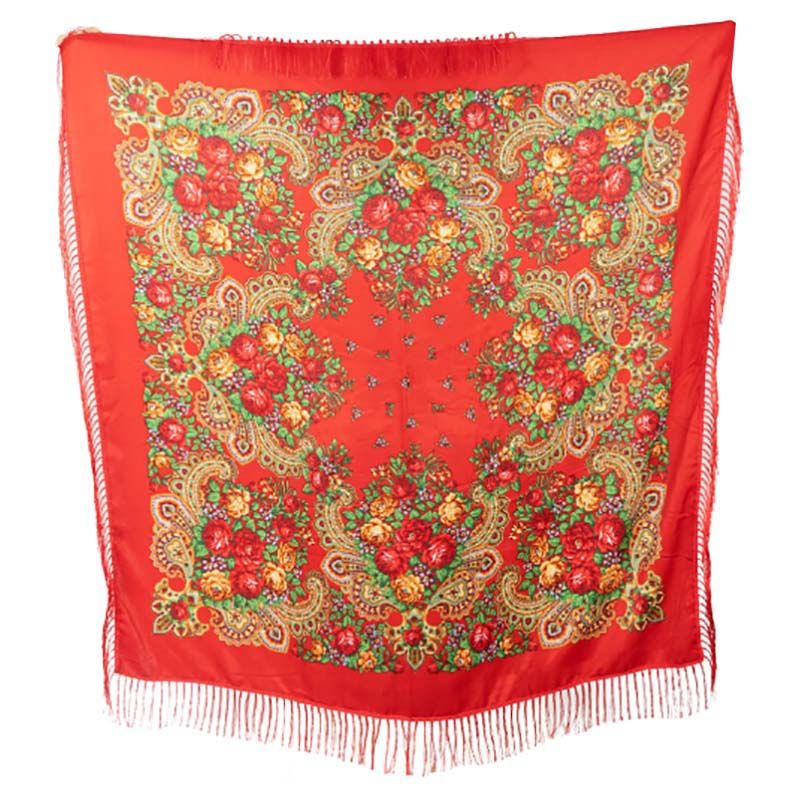 D' Daniela - Traditional Print Shawl - M - Red W/ Grey
