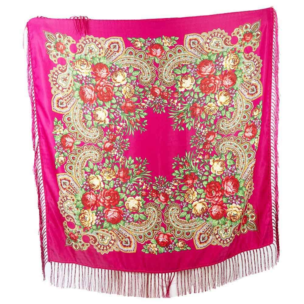 D' Daniela - Traditional Print Shawl - M - Razzmatazz Pink W/ Gold