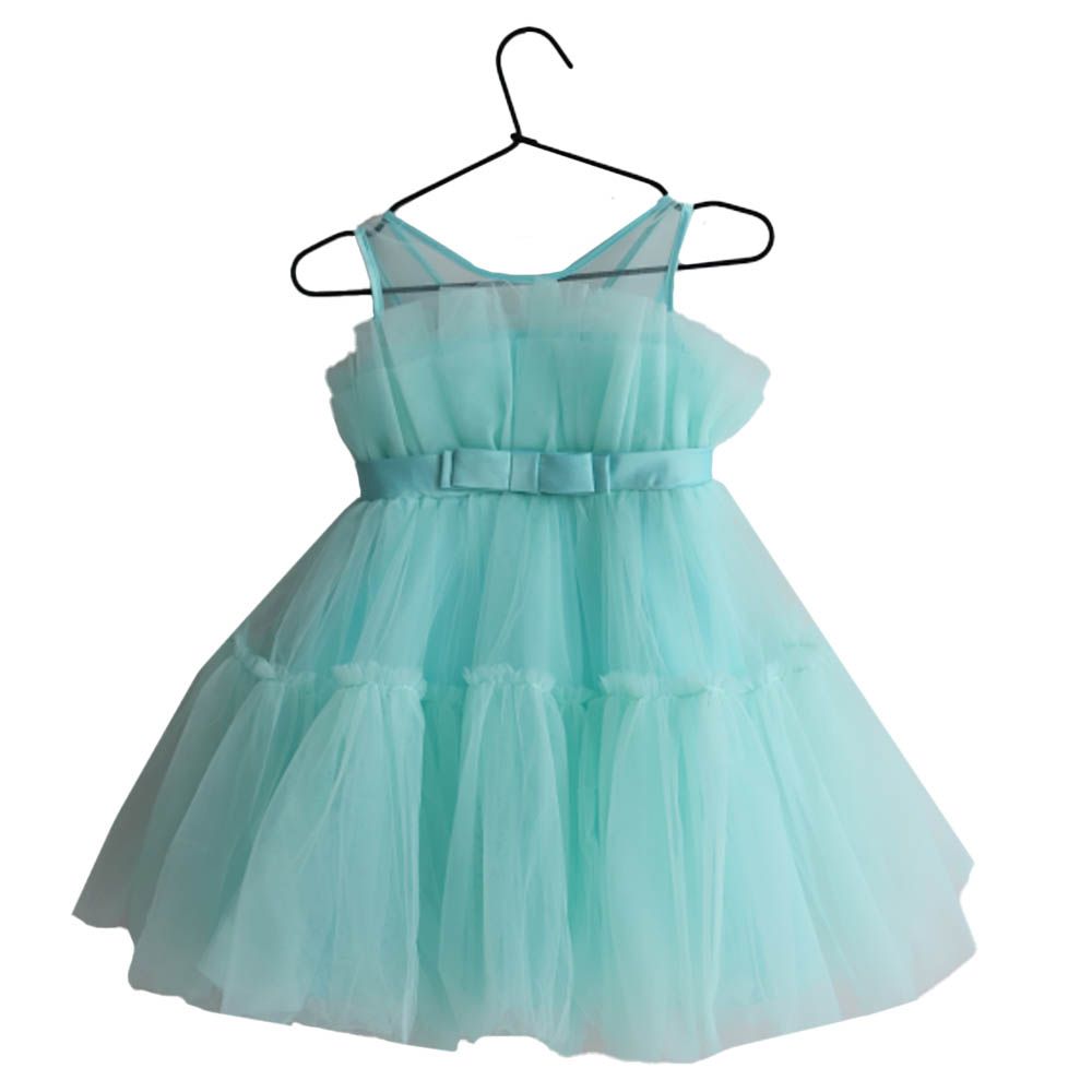 Ddaniela - Toddler Girls Bow Front Mesh Gown Dress - Green