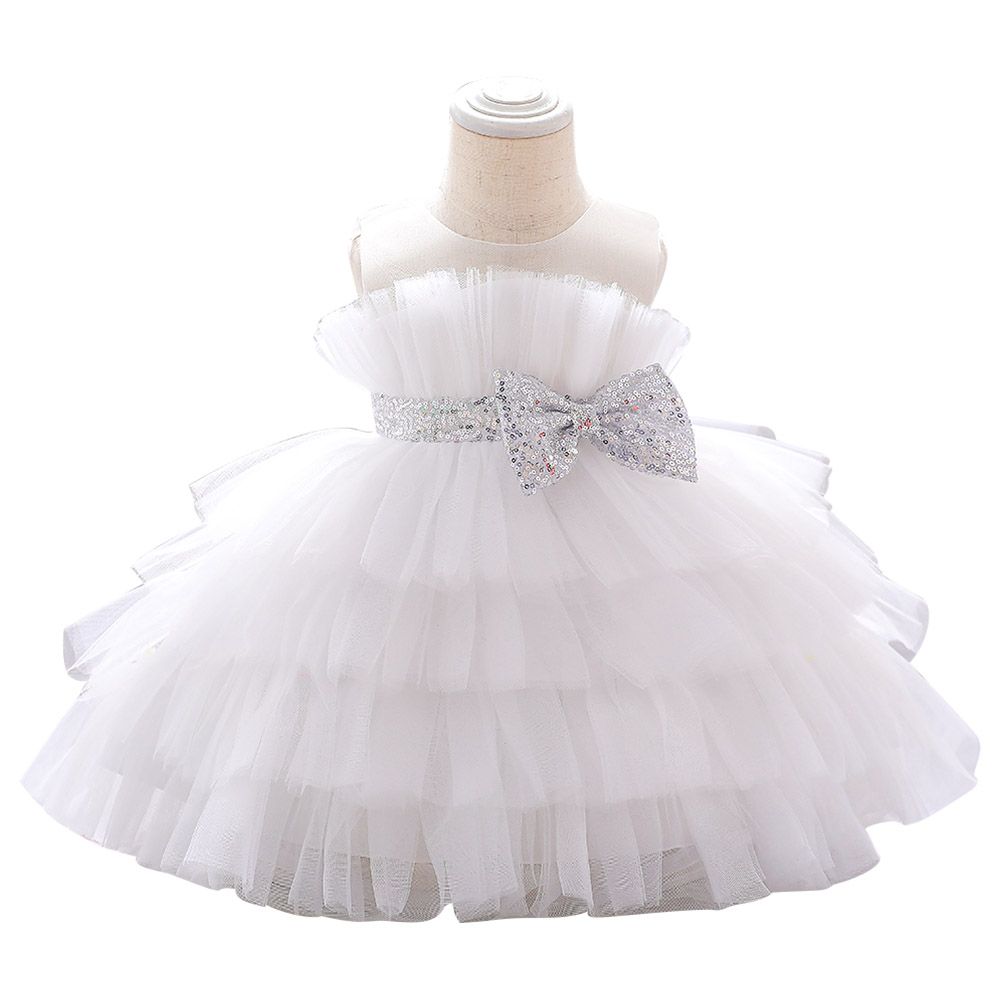 D' Daniela - Girls Fluffy Juliet Party Dress - White