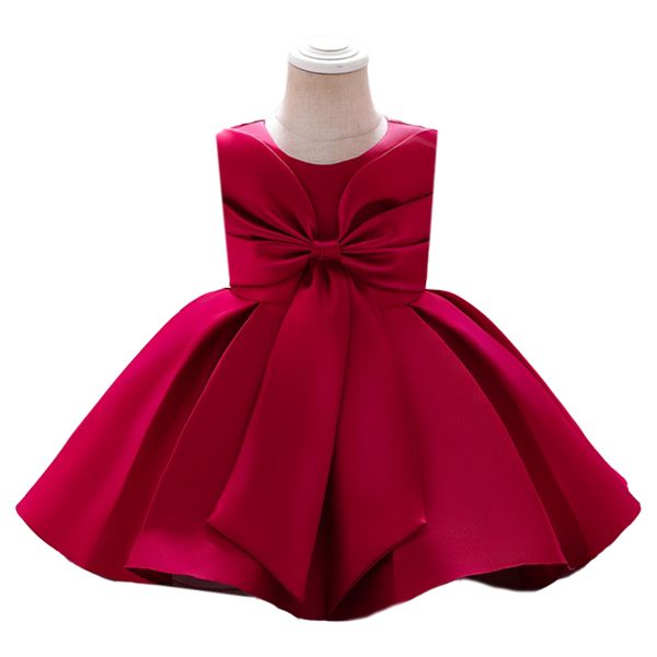 D' Daniela - Girls Fluffy Party Dress W/ Bow - Burgundy