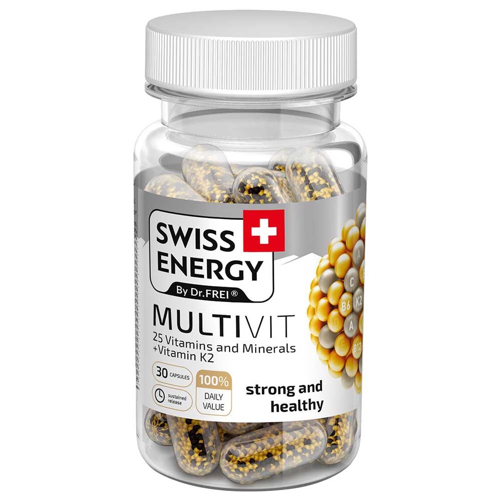 سويس إنرجي - أقراص متعددة الفيتامينات تحتوي على 25 نوعًا من الفيتامينات والمعادن وفيتامين K2، 30 قرصًا