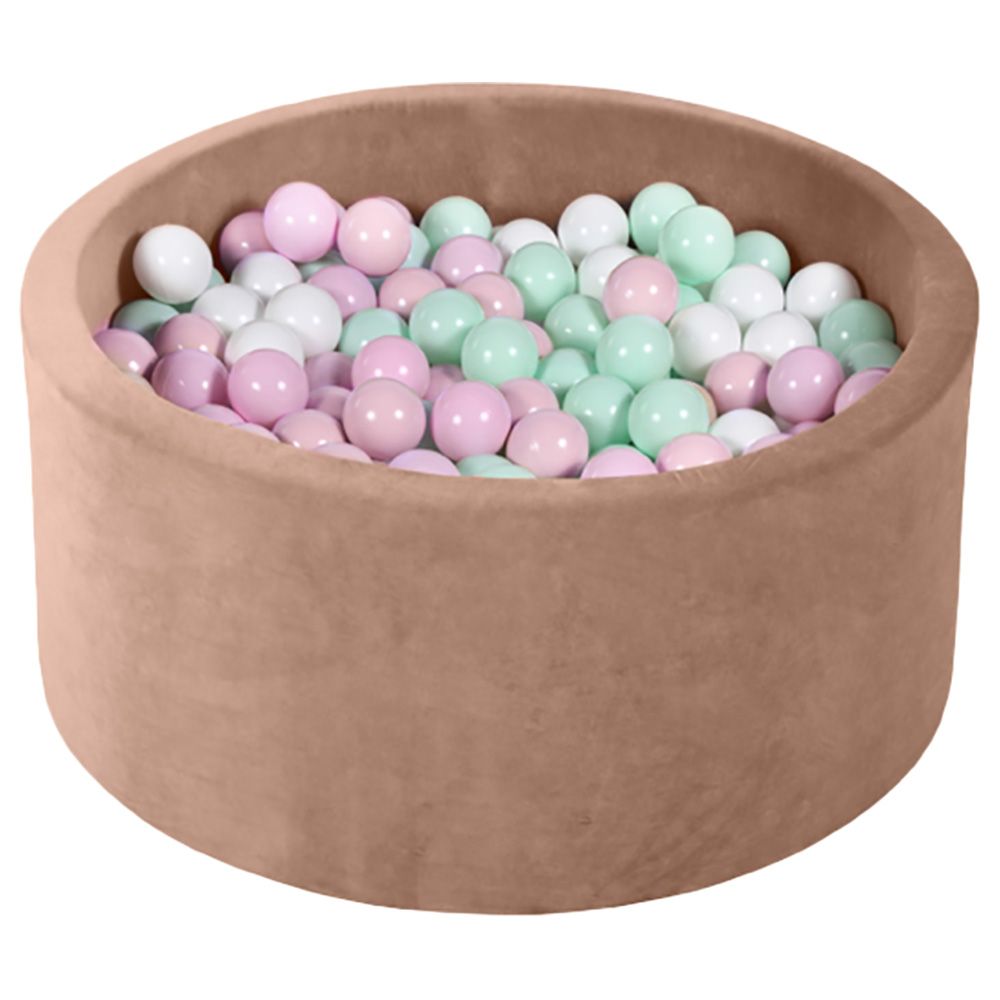 Ezzro - Round Ball Pit Velvet Mocha W/ 200 Balls - 90 x 40cm