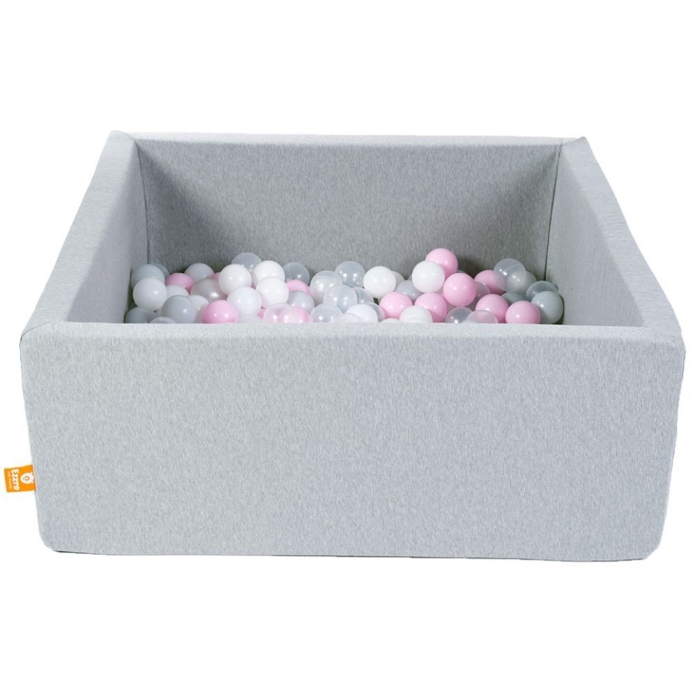 Ezzro - Square Ball Pit 120 x 120 x 50cm W/600 Balls(Baby Pink, Light Grey, White)