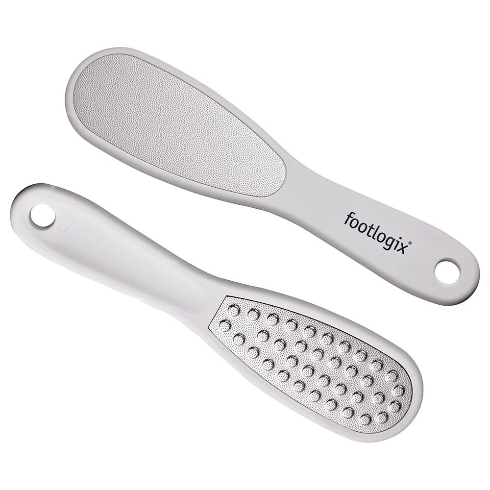 فوت لوجيكس - مبرد قدم ذو وجهين بمقبض مطاطي - أبيض