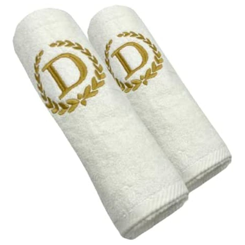 BYFT - Letter D Embroidered For You 2pc Towel Set - White