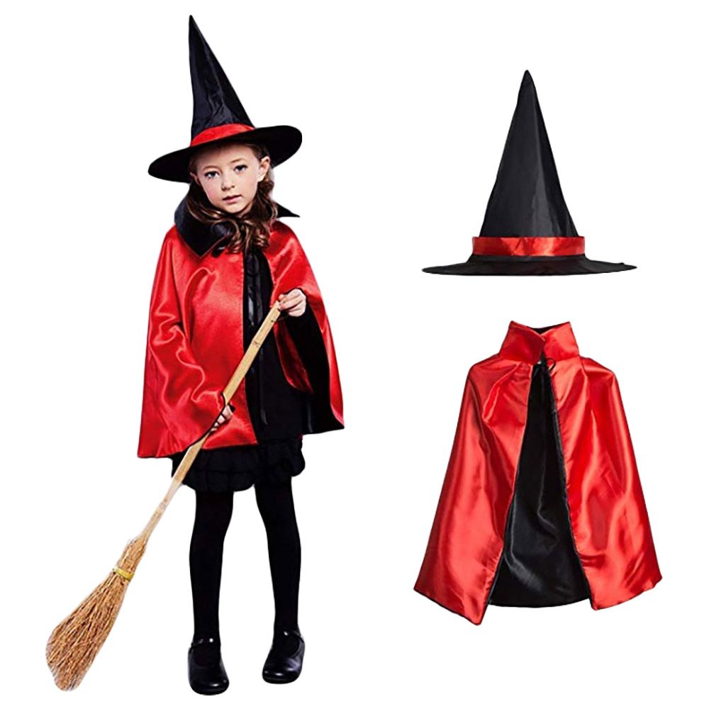 Brain Giggles Witch Cape Costume With Hat For Halloween - Red