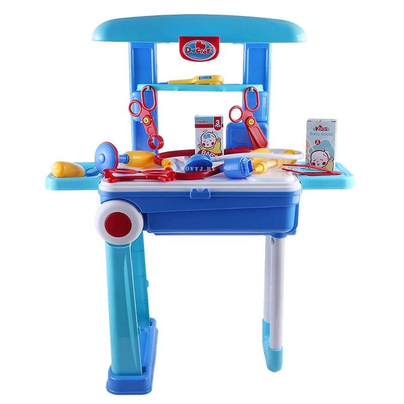 Little Angel - Kids Portable Doctor Trolley Toys Playset - Blue
