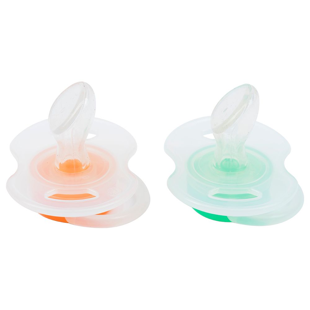 Babe - Baby Silicone Soother Pack Of 2 - Orange/Green