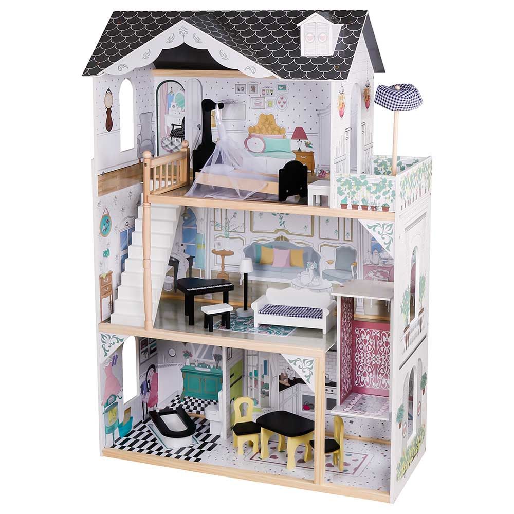Little Angel - Kids Wooden Dollhouse Playset W/ Furniture & Accessories