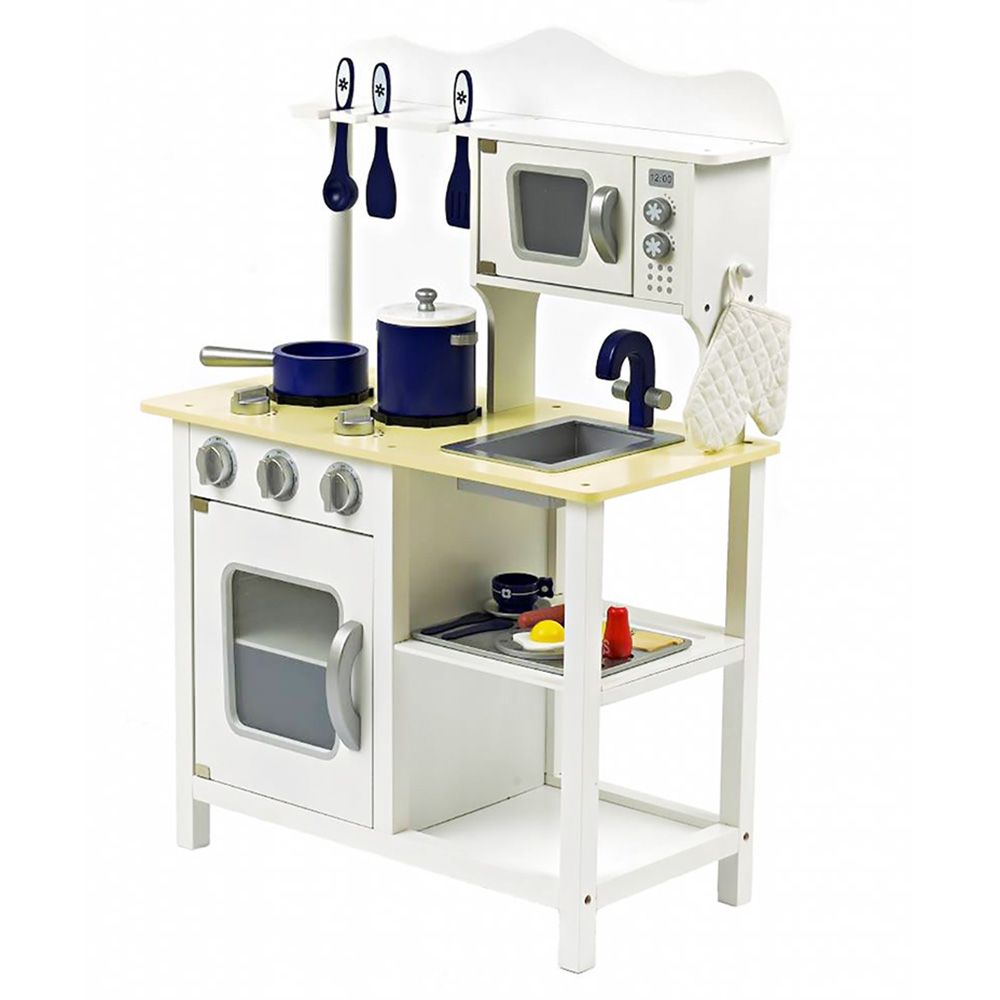 Little Angel - Kids Wooden Kitchen Playset W/ Utensils & Storage