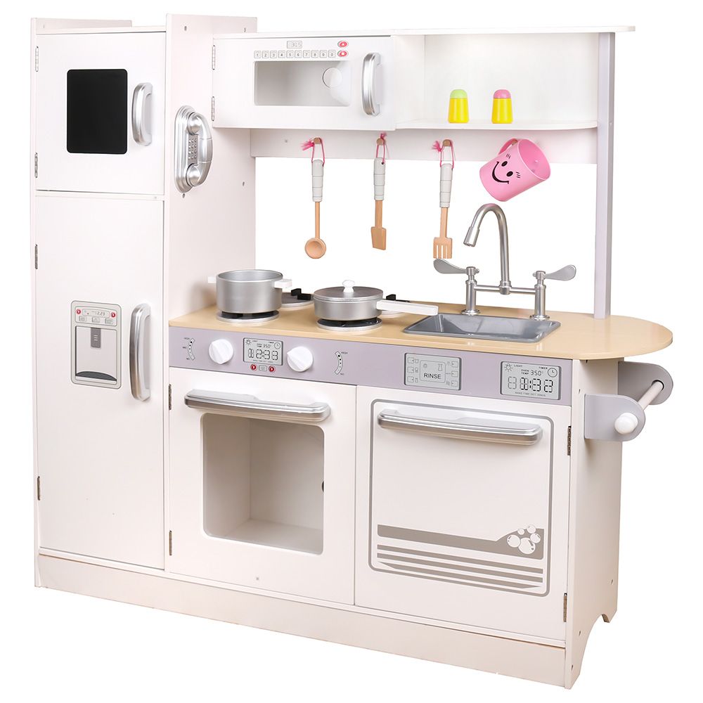 Little Angel - Kids Wooden Kitchen Playset, Toddler Cooking Toy Set - Beige