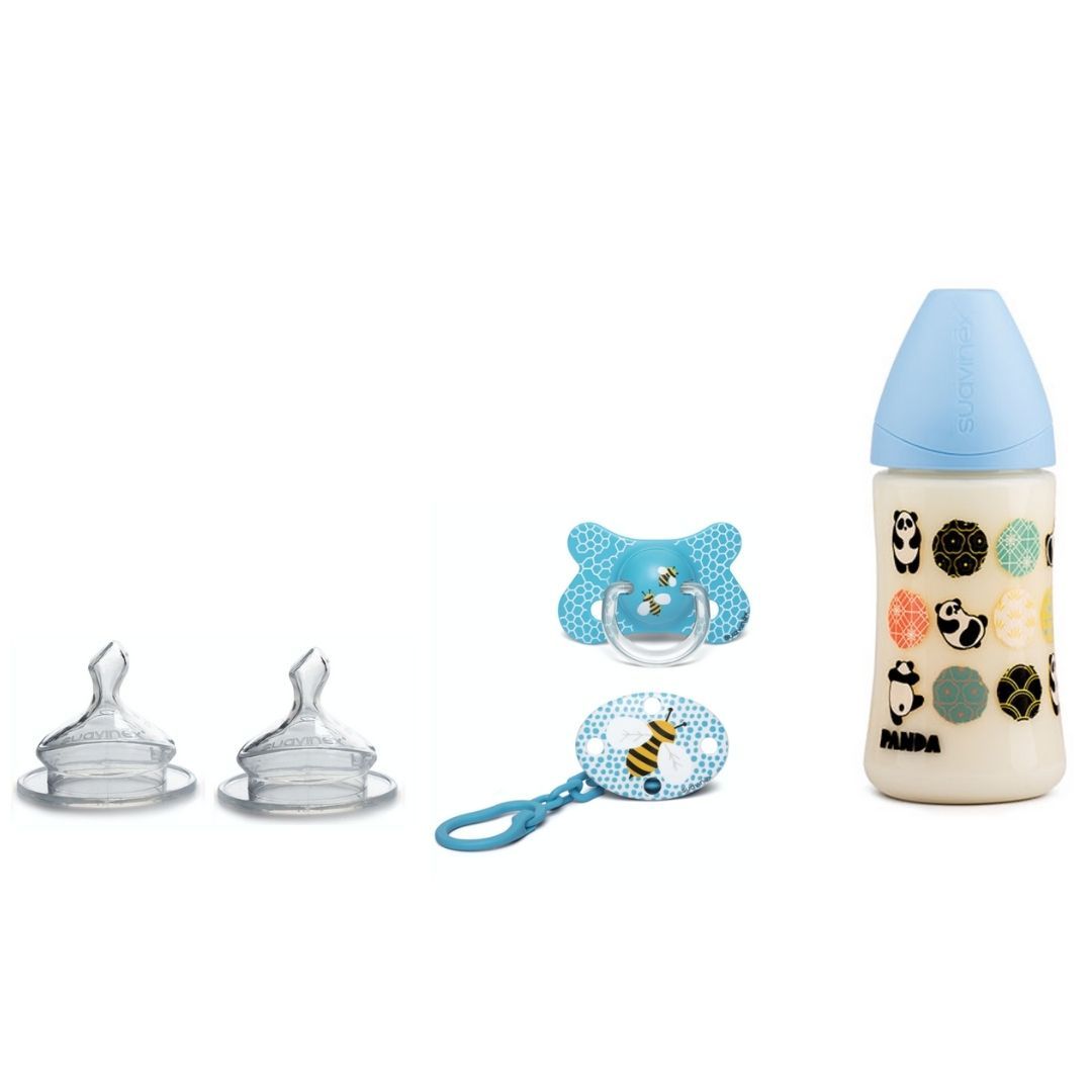 Suavinex Prem Panda Bottle + Soother & Clip Set W/ Free Teat