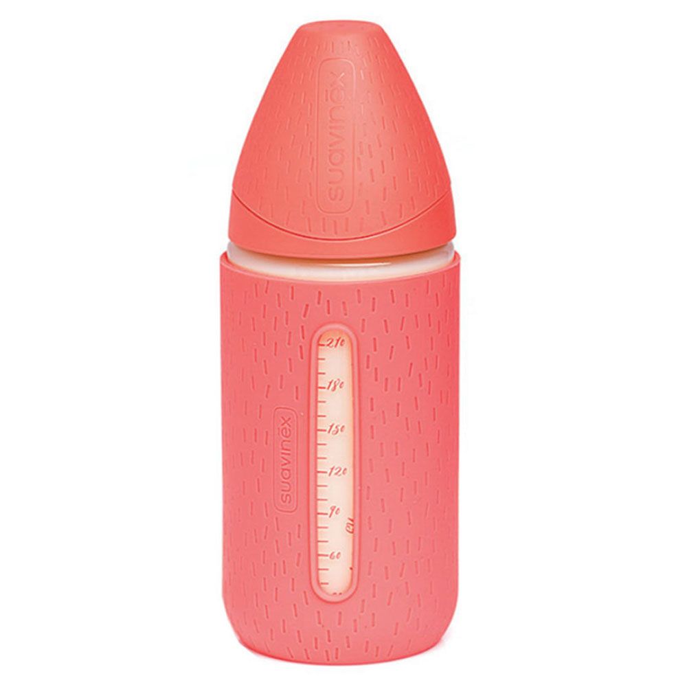 Suavinex - Glass Wide Neck Bot 240 3P+Cover S Pink L1