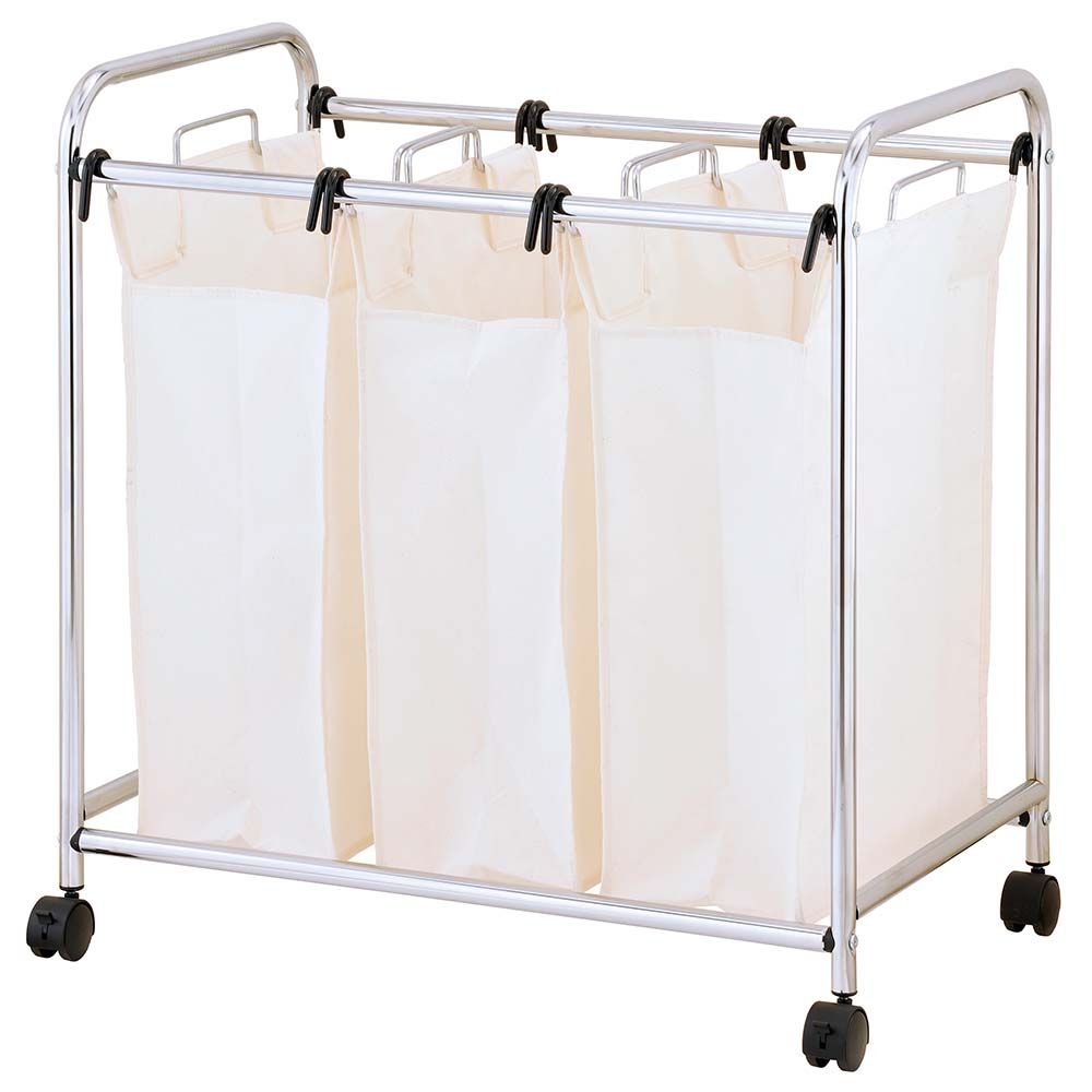 Zenments - Rolling Triple Laundry Sorter Bin - Chrome