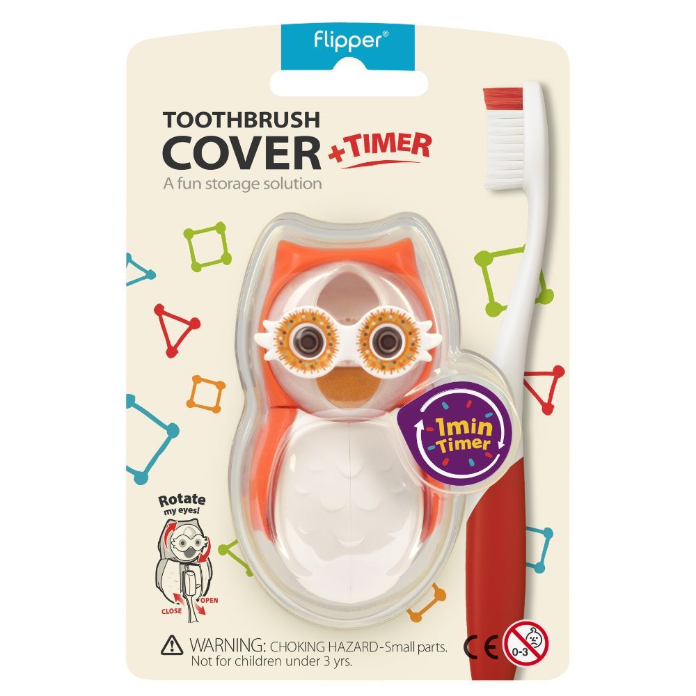 Flipper - Owl Hearty Toothbrush Holder With Timer - Orange