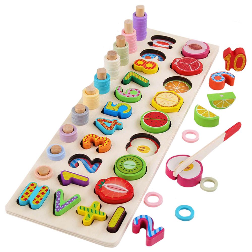 Highland - 77pcs Wooden Number Fruit Shape Sorting Toy