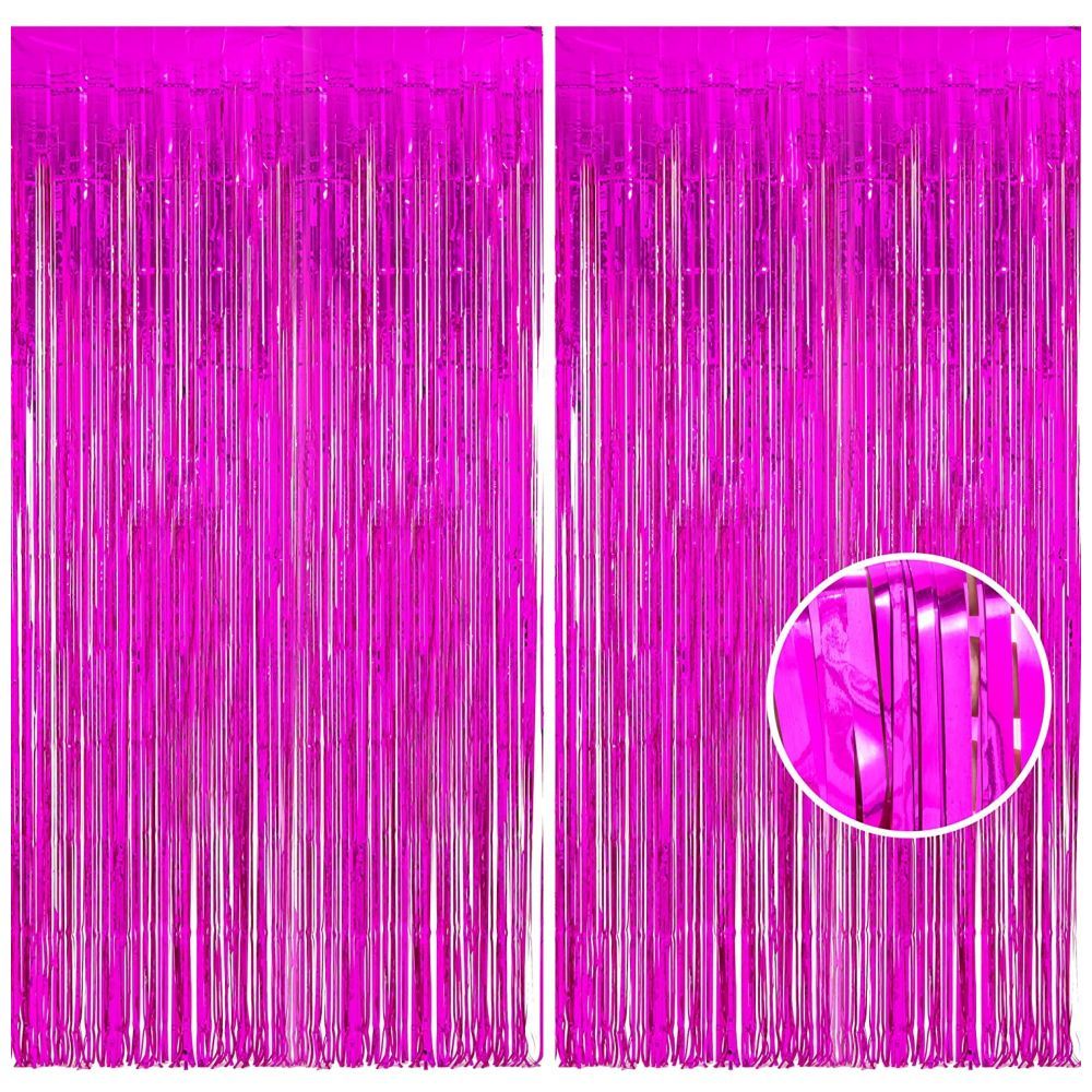 Highland - Pink Metallic Foil Fringe Curtain 2pcs