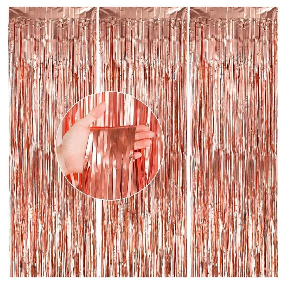 Highland - Rose Gold Metallic Foil Fringe Curtain 3pcs
