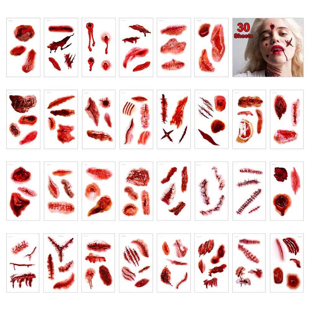 Highland - Halloween Scar Tattoo Makeup Stickers - Red - 30 pcs
