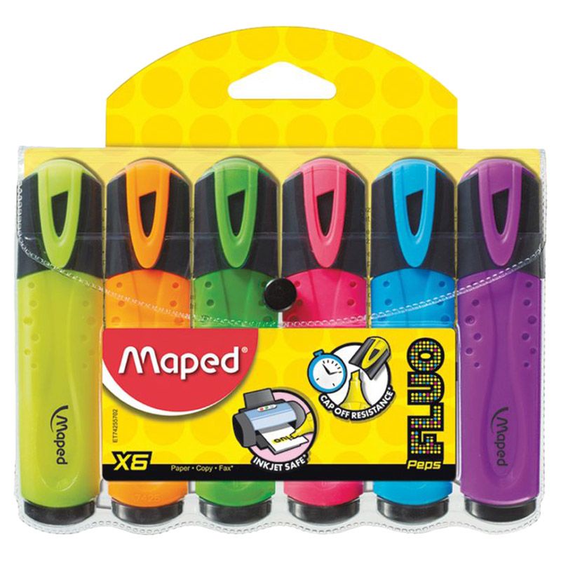 Maped - Fluo Peps Classic Pack of 6 Asst Colors
