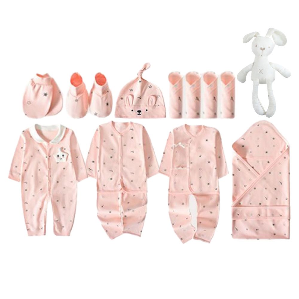 Tiny Toes - 100% Cotton Newborn Gift Set - Pink Star - 9 Pcs