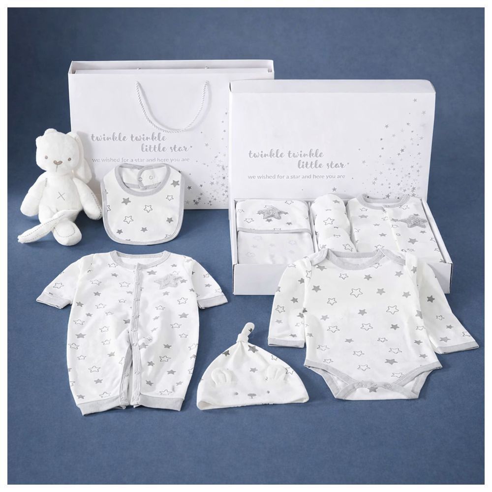 Tiny Toes - Newborn Essentials Gift Set - Star Print - 9 Pcs - 0-3 Months