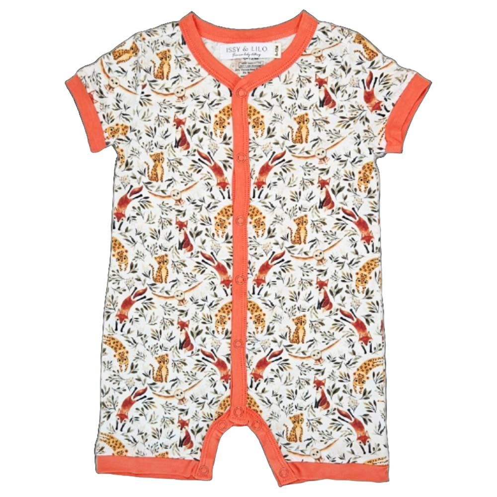 Issy & Lilo - Short Sleeve Bamboo Romper - Orange Leopard