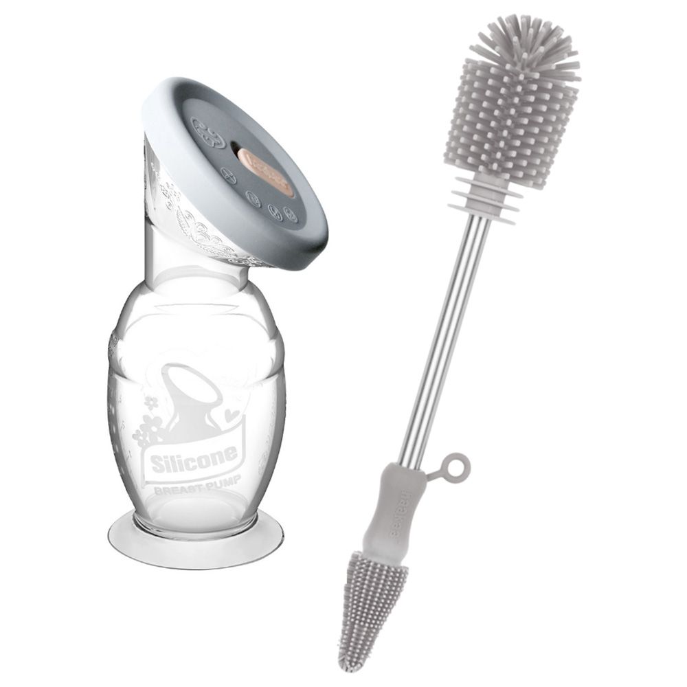 Haakaa Silicone Breast Pump 150ml + Bottle Brush - Suva Grey