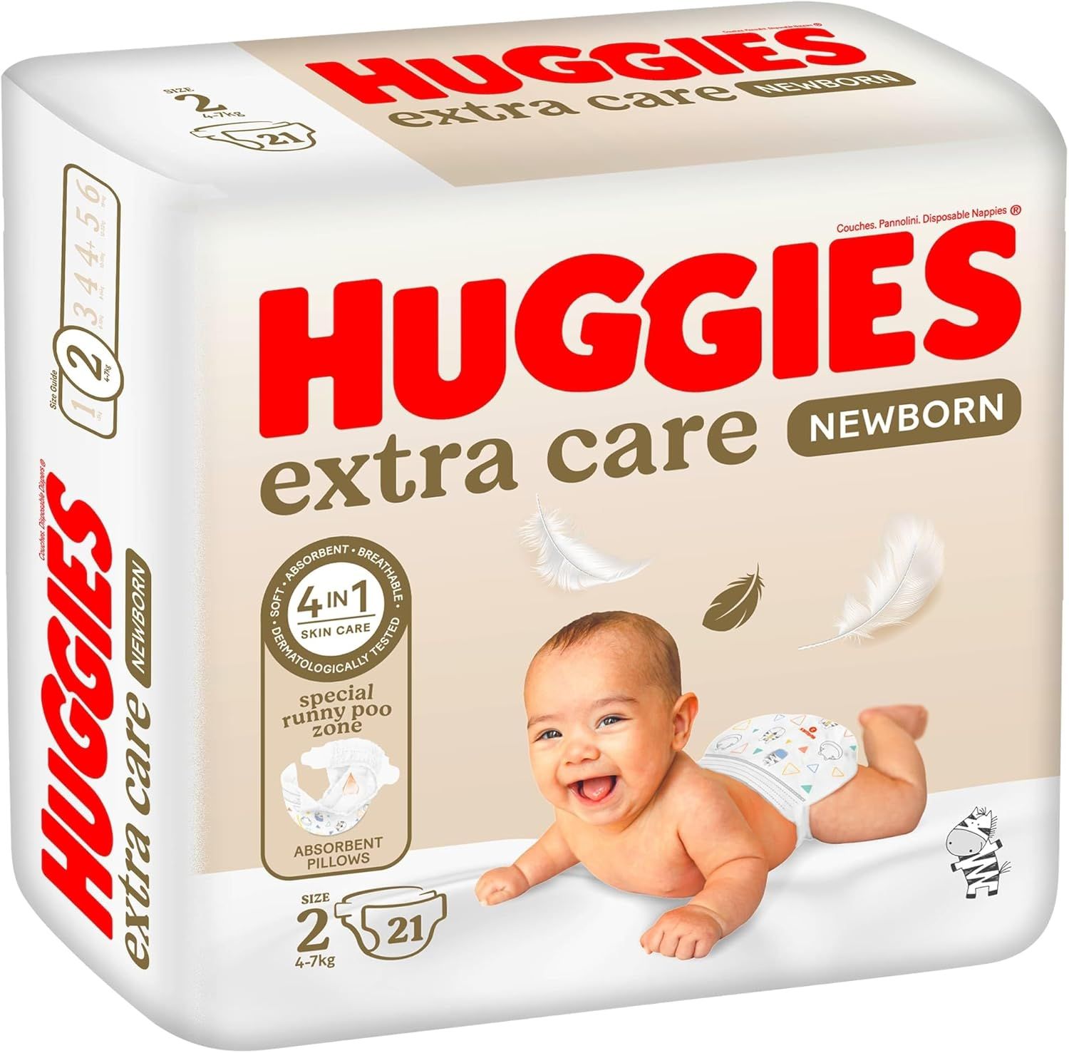 Huggies - Extra Care Newborn, Size 2, 4 - 6 kg, Carry Pack, 21 Diapers