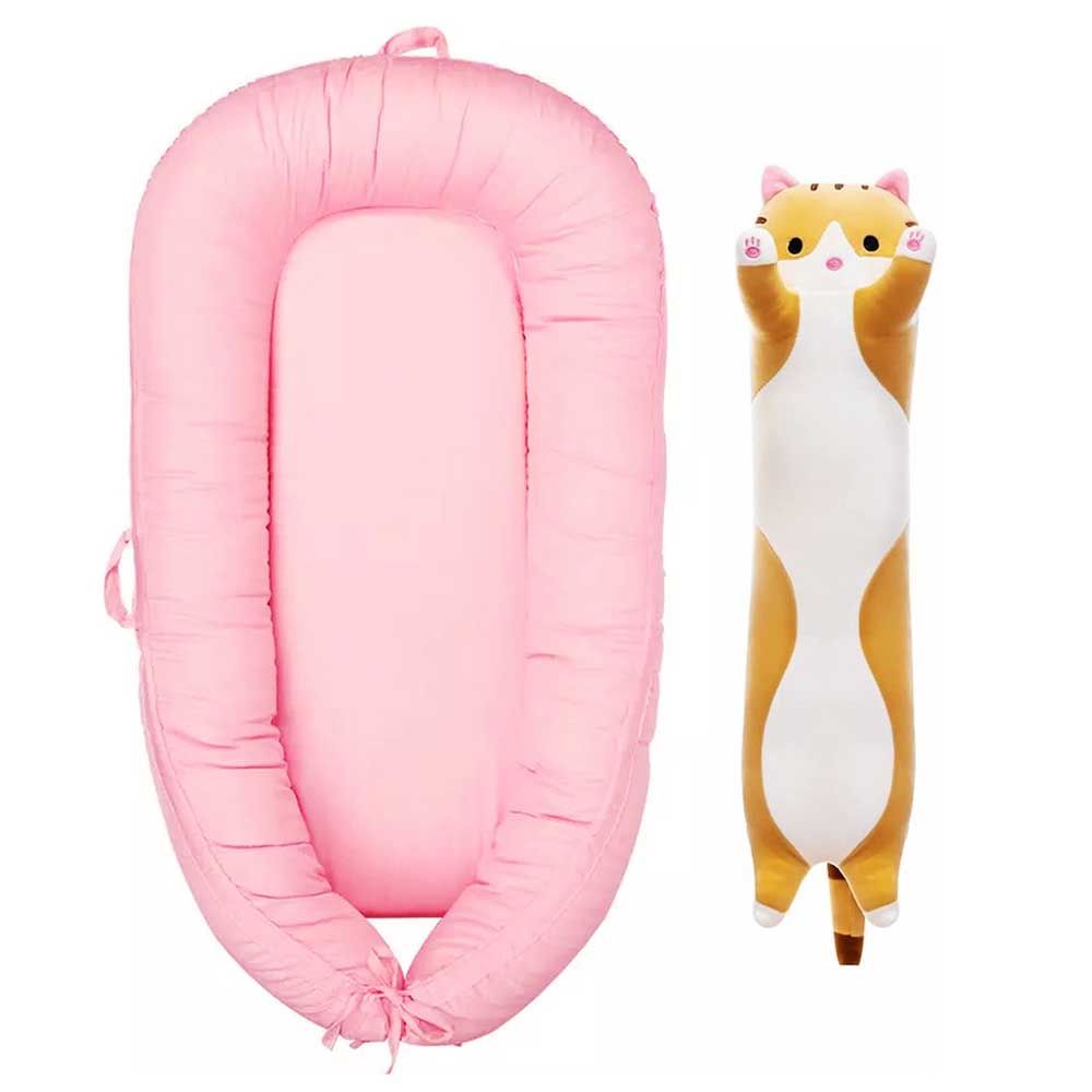 Cherubs - Portable Baby Nest W/ Cat Hugging Plush Pillow - Pink
