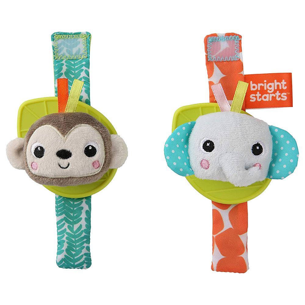 Bright Starts Rattle & Teethe Wrist Toy - Monkey & Elephant