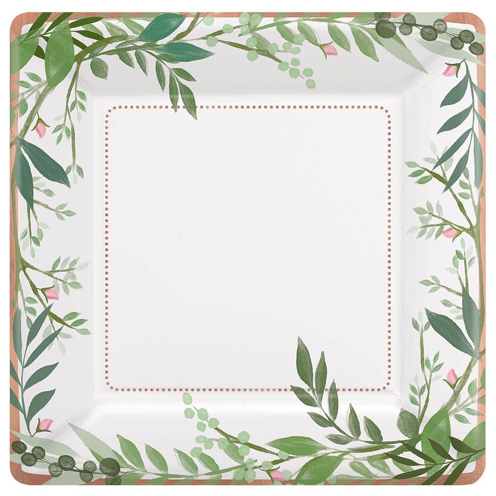 Amscan - Love And Leaves Metallic Square Paper Plates