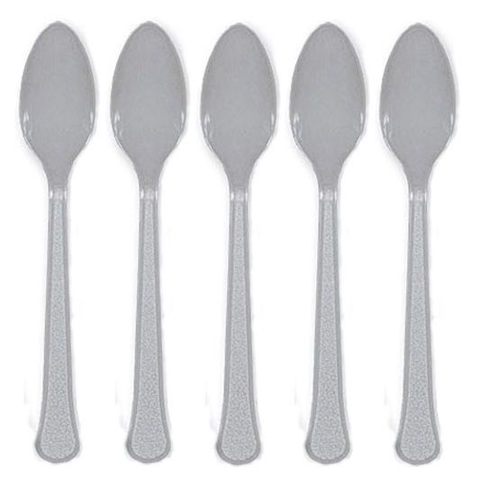 Party Centre - Silver Heavy Weight Plastic Spoons