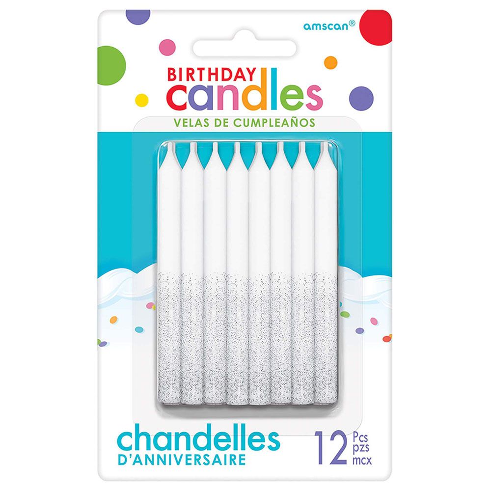 Amscan - Glitter Dip Candles - 12pcs - Silver