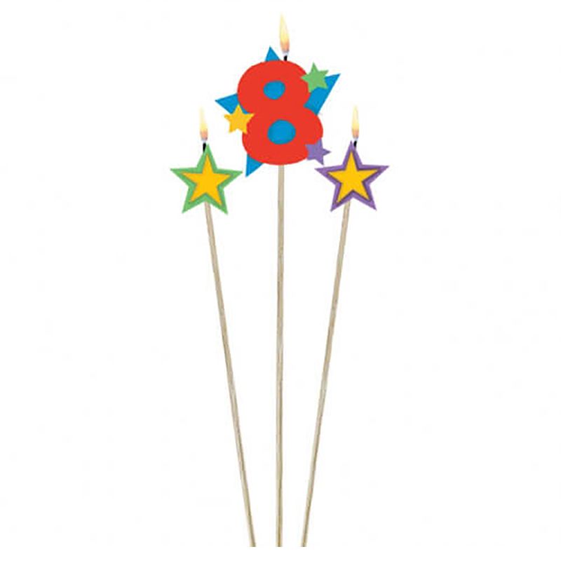 Amscan - Number 8 Star Birthday Candle - Pack Of 3