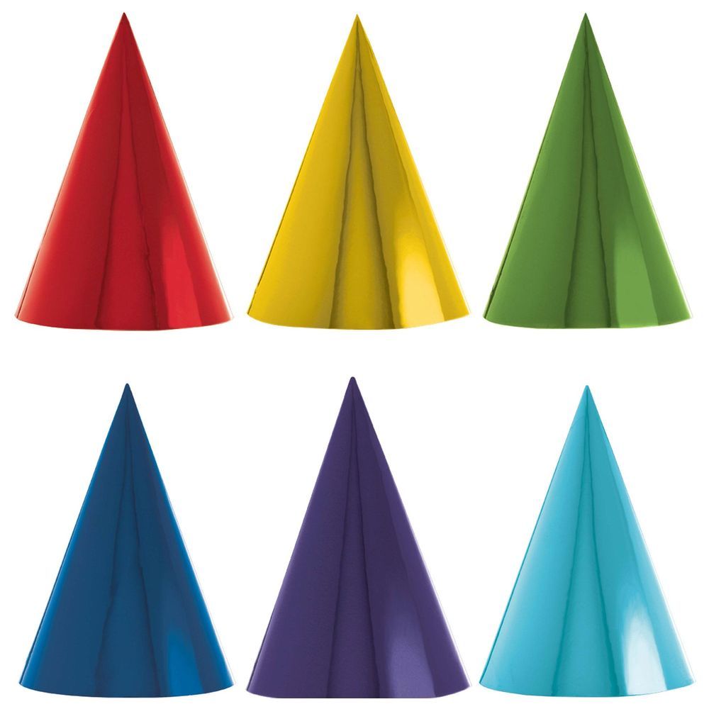 Amscan - Primary Rainbow Happy Birthday Cone Hats 12pcs